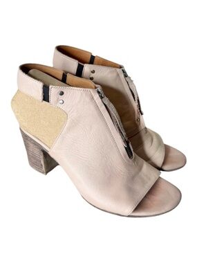 MIZ MOOZ Pale Pink Leather Saga Shoeties Sling Back Peep Toe Chunky Zipper Sz 38